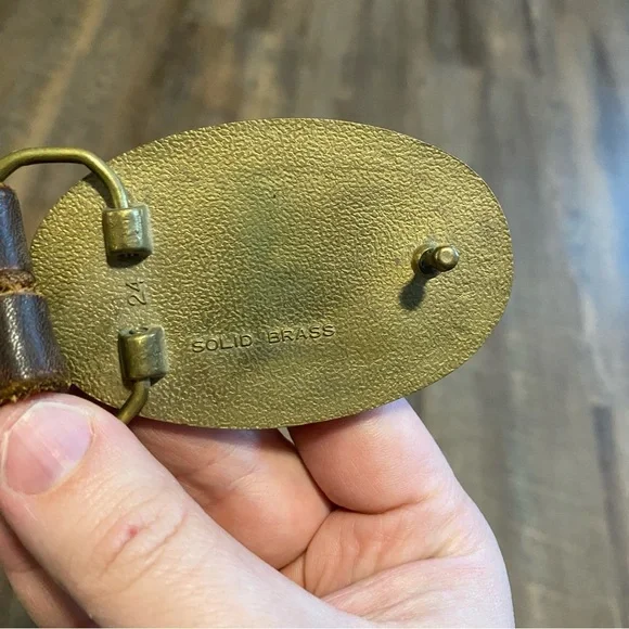 Vintage Brass Horse Branded Brown Leather Belt with Gold Buckle Sz Large to XL - Picture 6 of 7